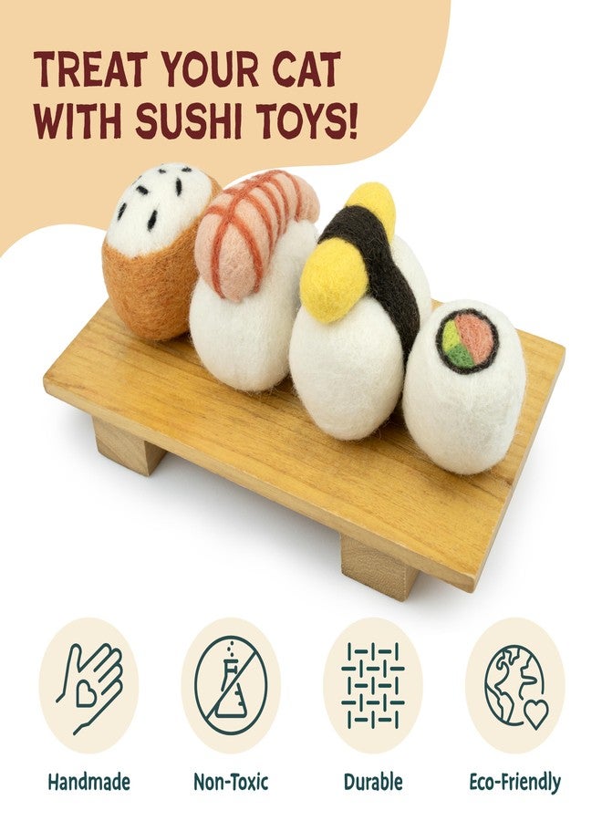 Woolbuddy Sushi Cat Toy Set – Wool Felt Interactive Toys for Indoor Cats & Kittens, Catnip-Free, Durable, Cute Enrichment Toys for Bored Cats, Natural Wool Dental & Hunting Play (Large – 4 Pcs) - Image 2